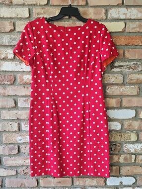 Vintage 100% Cotton Red And White Polka Dot Knee-Length Dress